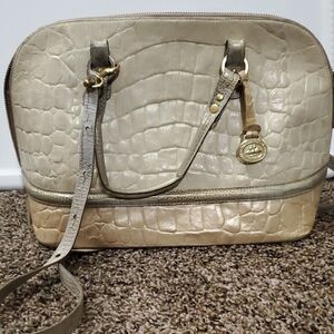 Brahmin Cream and Tan Croc-Embossed Shoulder Bag